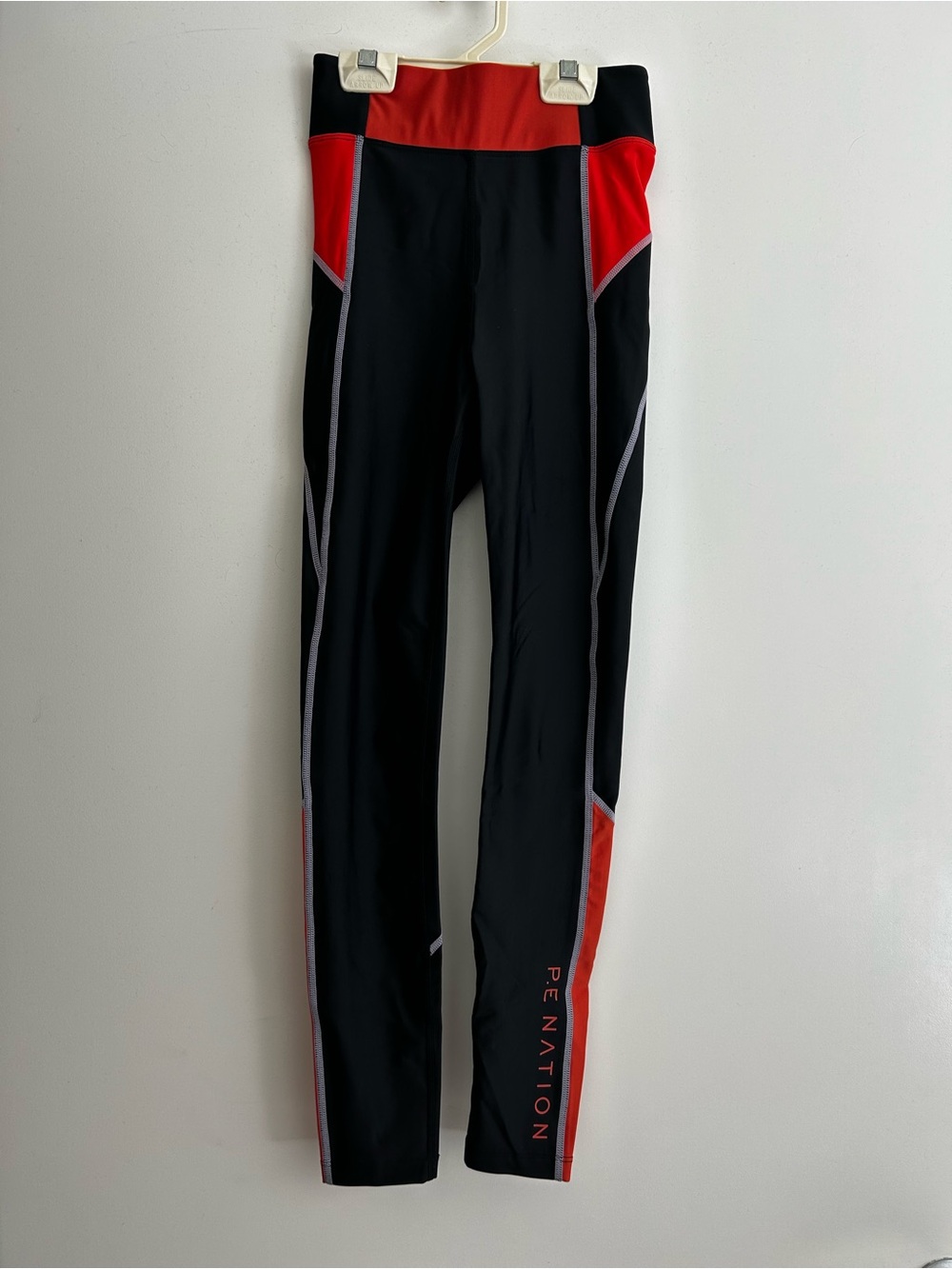 P.E Nation XS Black & Orange Colorblock Performance Leggings